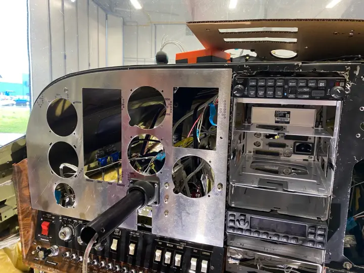Instrument panel with the backplate exposed and the wiring installed