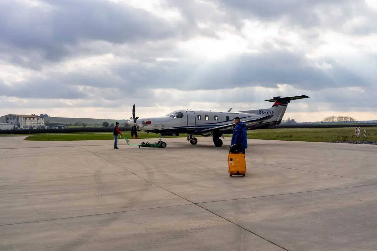 Turboprop on the ramp at Kunovice airport