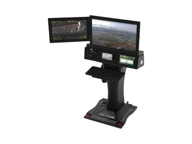 AeroIntel operator workstation on a pedestal with two mission displays