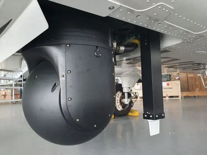 Gyro-stabilised EO/IR turret mounted under the wing of the GOSHAWK Tecnam P2012