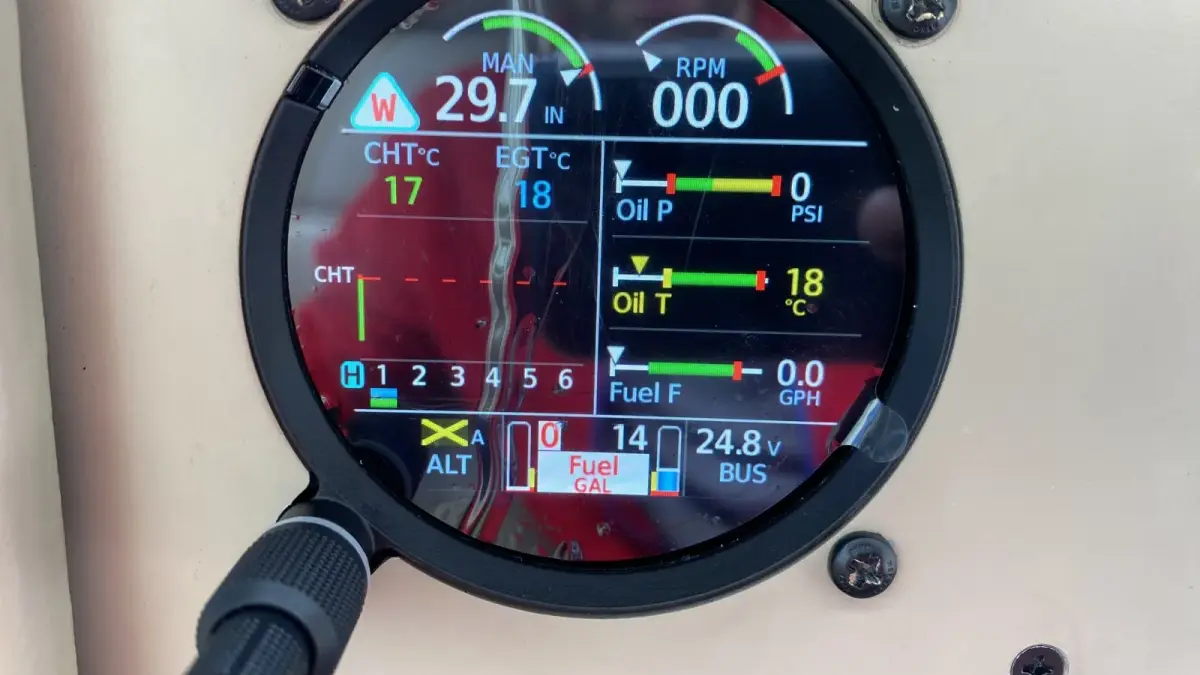Garmin GI 275 EIS engine display in the instrument panel of a Beechcraft F33A Bonanza
