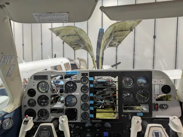 Instrument panel during installation with the wiring exposed