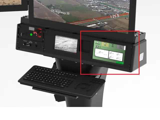 Mission control unit with map and video display screens mounted on the workstation