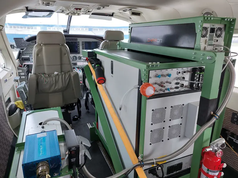 Mission rack with equipment installed in the cabin of a Cessna 208