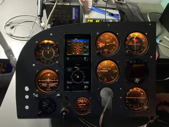New instrument panel on the bench with the instruments mounted