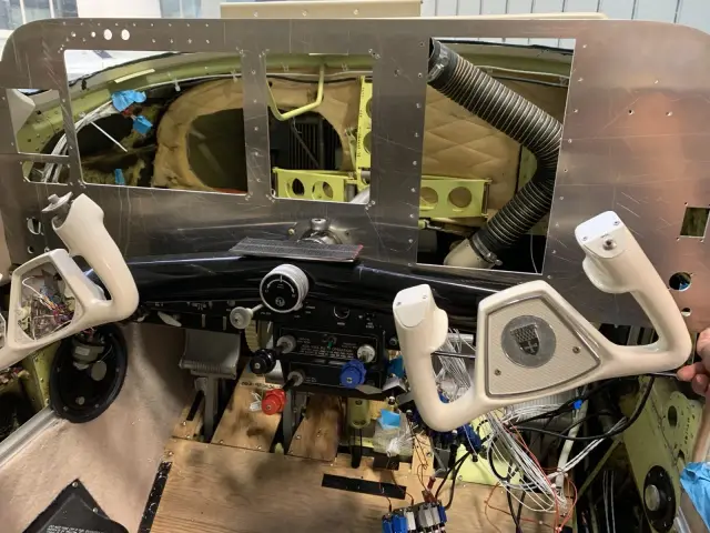 Cockpit with the old instrument panel removed