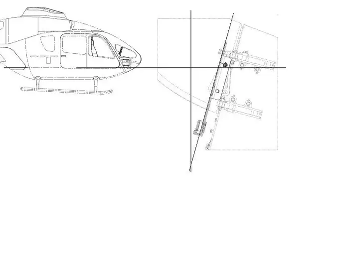 Drawing of a helicopter cockpit with the tablet holder tilt geometry